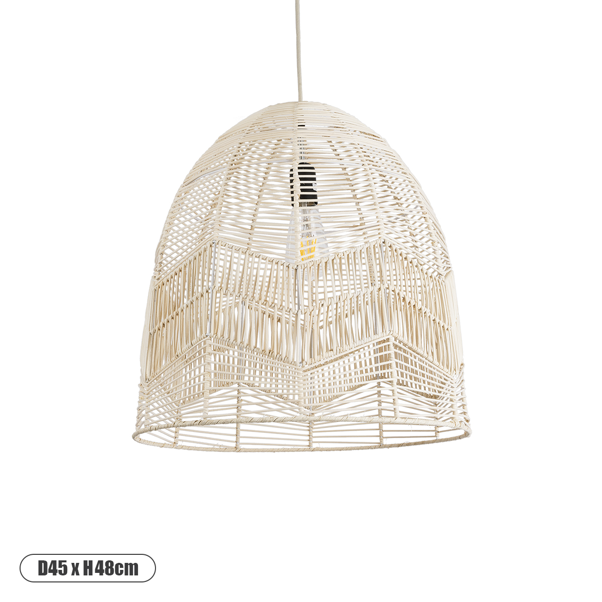 GloboStar® ALOHA 01751 Boho Κρεμαστό Φωτιστικό Καμπάνα Μονόφωτο 1 x E27 IP20 Μπεζ Ρατάν - Μ45 x Π45 x Y48cm