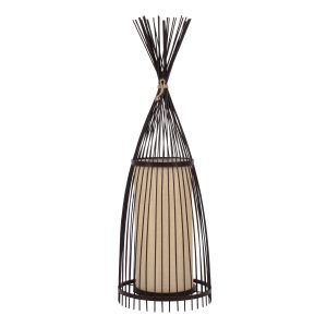 GloboStar® AZORES 01754 Boho Επιδαπέδιο Φωτιστικό Μονόφωτο 1 x E27 IP20 Καφέ & Μπεζ Ξύλο - Μ30 x Π30 x Υ90cm