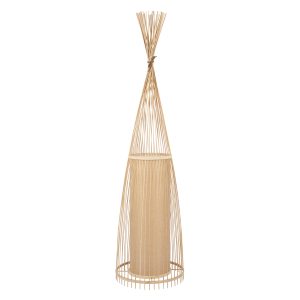 GloboStar® AZORES 01755 Boho Επιδαπέδιο Φωτιστικό Μονόφωτο 1 x E27 IP20 Μπεζ Ξύλο - Μ40 x Π40 x Υ150cm