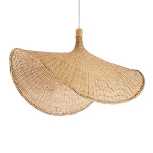 GloboStar® CUBA 01767 Boho Κρεμαστό Φωτιστικό Καμπάνα Μονόφωτο 1 x E27 IP20 Μπεζ Ξύλο - Μ80 x Π80 x Y49cm