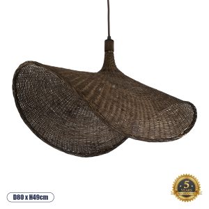 GloboStar® CUBA 01768 Boho Κρεμαστό Φωτιστικό Καμπάνα Μονόφωτο 1 x E27 IP20 Καφέ Ξύλο - Μ80 x Π80 x Y49cm