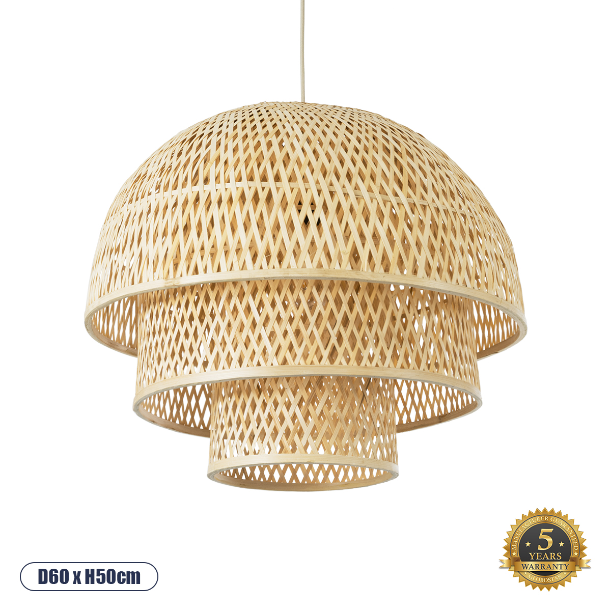 GLOBOSTAR® HIROKA 01836 Boho Κρεμαστό Φωτιστικό Οροφής με Ντουί 1 x E27 AC 220-240V IP20 - Μπεζ - Μ60 x Π60 x Υ50cm GloboStar® HIROKA 01836 Boho Κρεμαστό Φωτιστικό Καμπάνα Μονόφωτο 1 x E27 IP20 Μπεζ Ξύλο - Μ60 x Π60 x Υ50cm
