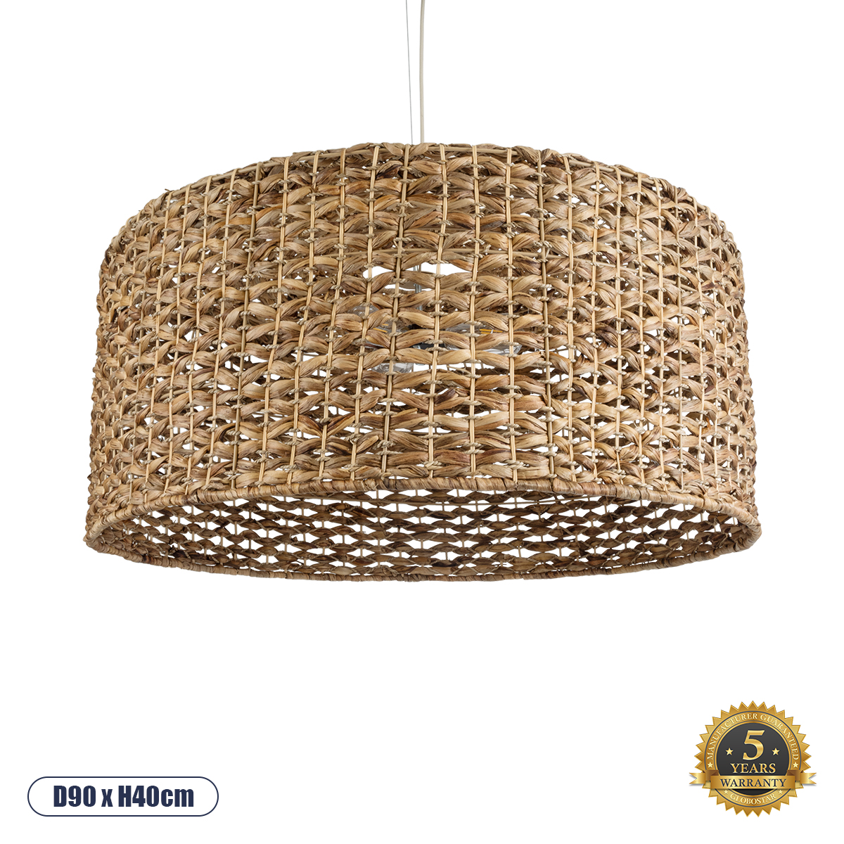 GLOBOSTAR® MANGATA 01850 Boho Κρεμαστό Φωτιστικό Οροφής με Ντουί 1 x E27 AC 220-240V IP20 - Καφέ - Μ90 x Π90 x Υ40cm GloboStar® MANGATA 01850 Boho Κρεμαστό Φωτιστικό Οροφής Μονόφωτο 1 x E27 AC220-240V IP20 - Φ90 x Υ40cm - Καφέ Water Hyacinth - Υδρουάκινθος Πλέγμα Καμπάνα - 5 Χρόνια Εγγύηση