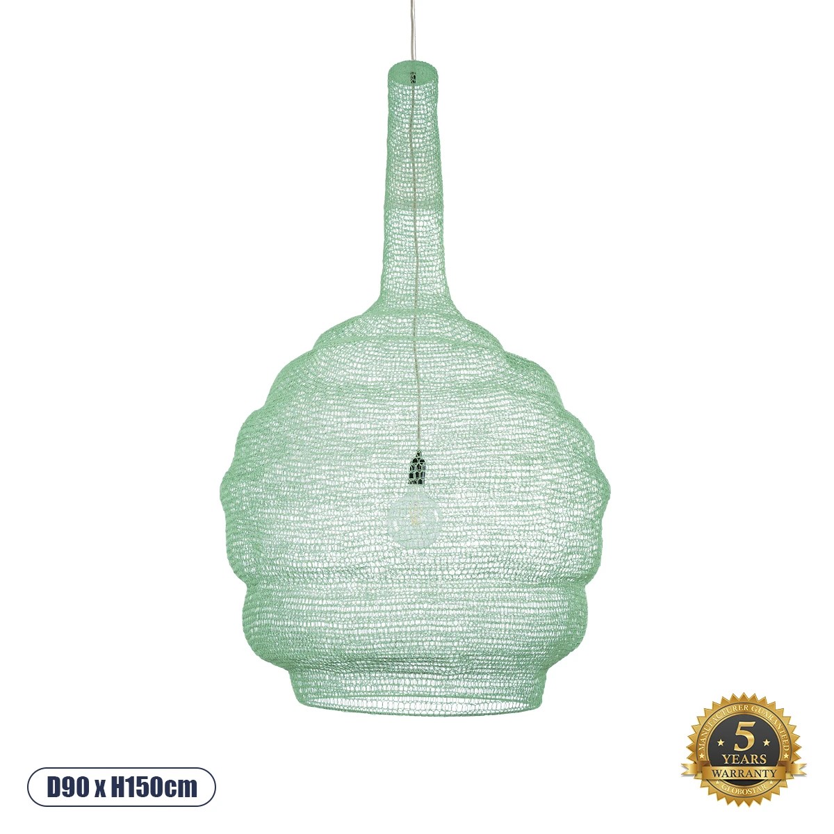 GLOBOSTAR® KENTUCKY 01888 Vintage Κρεμαστό Φωτιστικό Οροφής με Ντουί 1 x E27 AC 220-240V IP20 - Τιρκουάζ - Μ90 x Π90 x Υ150cm