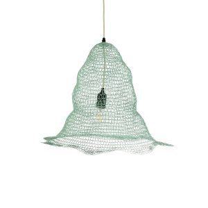 GloboStar® KENTUCKY 01891 Vintage Κρεμαστό Φωτιστικό Πλέγμα Μονόφωτο 1 x E27 IP20 Τιρκουάζ Μέταλλο - Μ50 x Π50 x Υ48cm