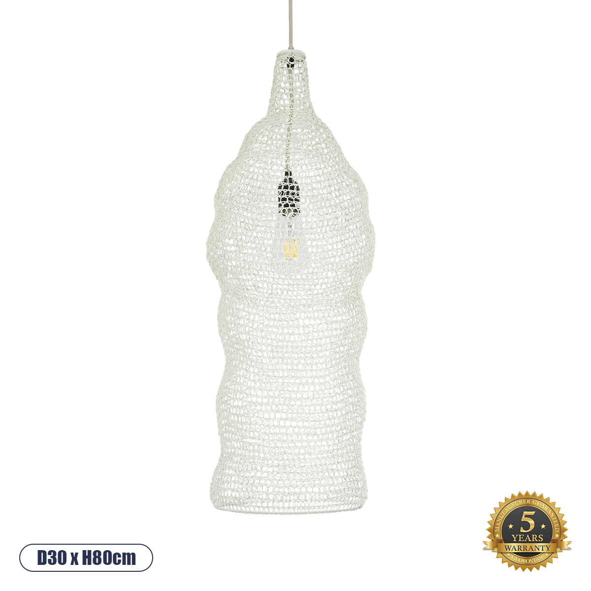 GLOBOSTAR® KENTUCKY 01904 Vintage Κρεμαστό Φωτιστικό Οροφής με Ντουί 1 x E27 AC 220-240V IP20 - Λευκό - Μ30 x Π30 x Y80cm GloboStar® KENTUCKY 01904 Vintage Κρεμαστό Φωτιστικό Πλέγμα Μονόφωτο 1 x E27 IP20 Λευκό Μέταλλο - Μ30 x Π30 x Y80cm