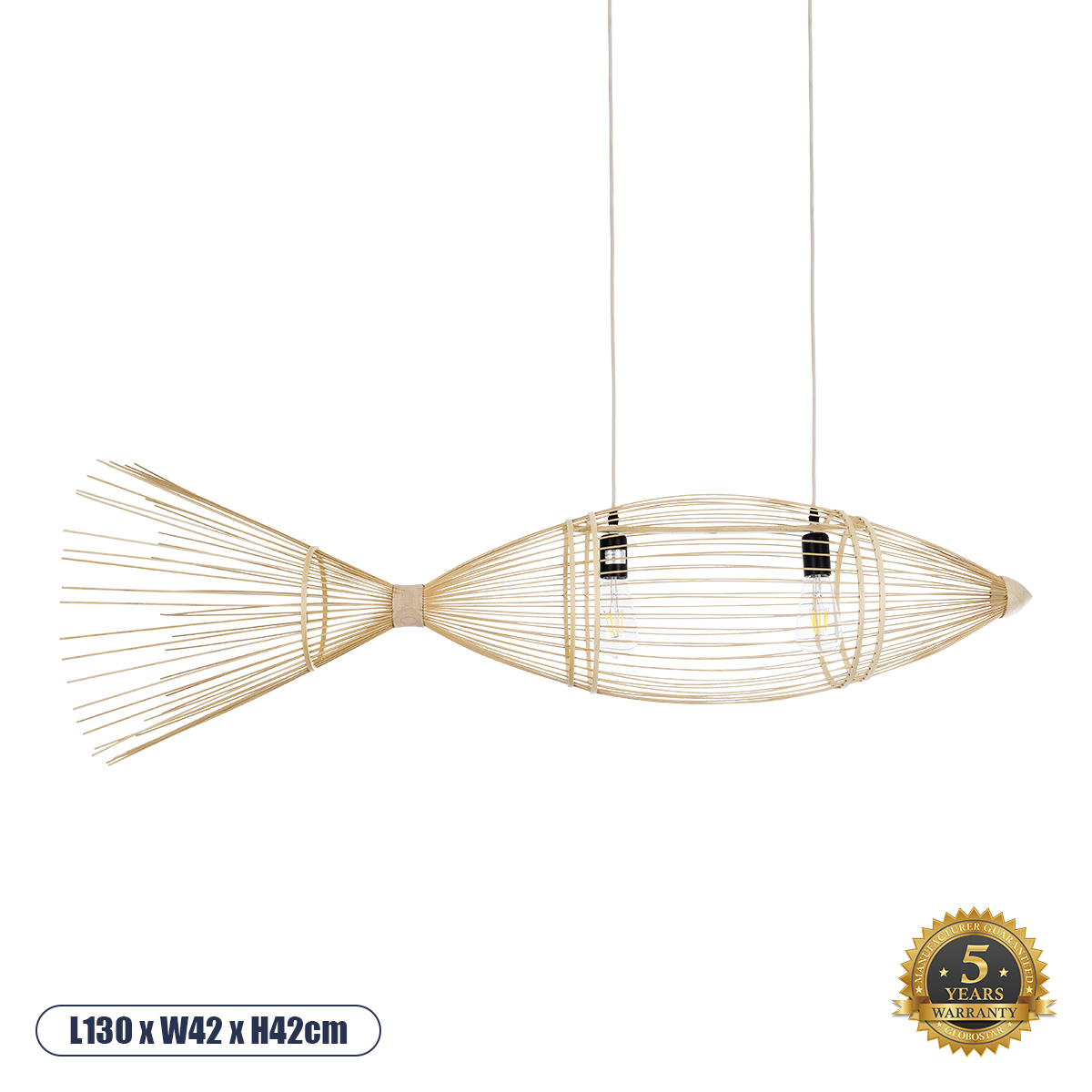 GLOBOSTAR® FISH 01927 Boho Κρεμαστό Φωτιστικό Οροφής με Ντουί 2 x E27 AC 220-240V IP20 - Μπεζ - Μ130 x Π42 x Υ42cm GLOBOSTAR® FISH 01927 Boho Κρεμαστό Φωτιστικό Οροφής με Ντουί 2 x E27 AC 220-240V IP20 - Μπεζ - Μ130 x Π42 x Υ42cm