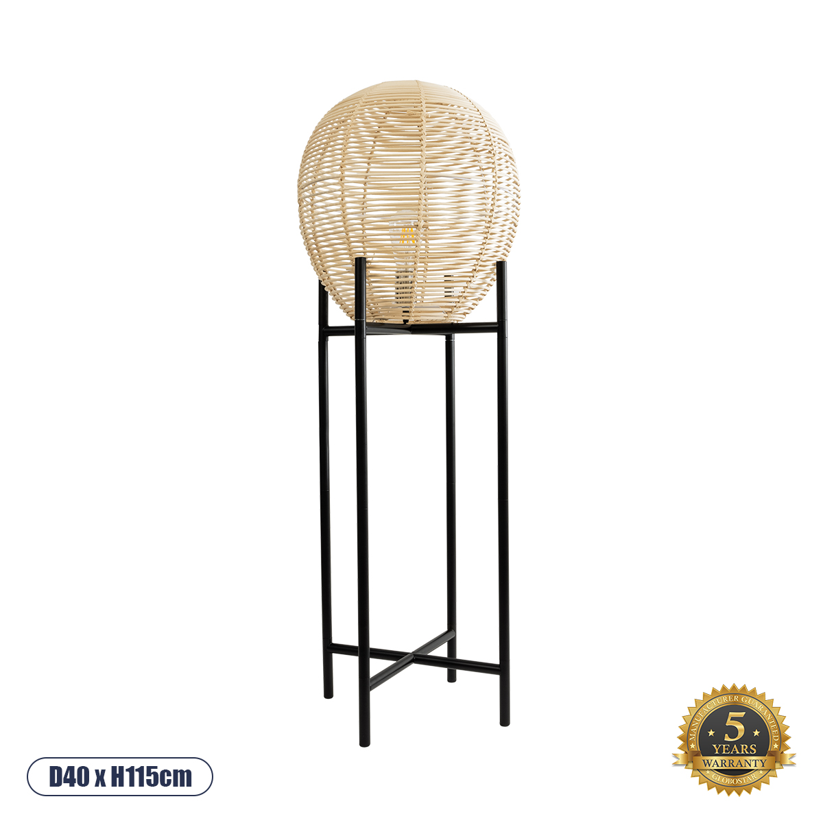 GLOBOSTAR® NERINA 02015 Boho Επιδαπέδιο Φωτιστικό με Ντουί 1 x E27 AC 220-240V IP20 - Μαύρο & Μπεζ - Μ40 x Π40 x Υ115cm GloboStar® NERINA 02015 Boho Επιδαπέδιο Φωτιστικό Μονόφωτο 1 x E27 AC220-240V IP20 - Φ40 x Υ115cm - Μαύρο Μεταλλικό με Μπεζ Ρατάν Καπέλο Πλέγμα - 5 Χρόνια Εγγύηση
