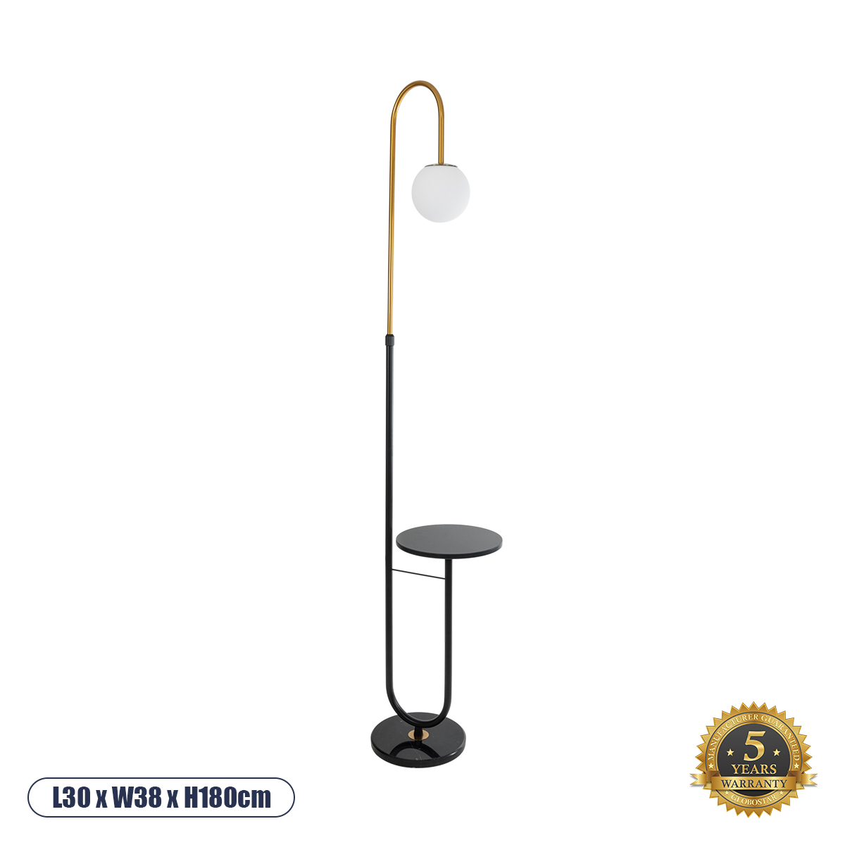 GLOBOSTAR® CORDELIA 02024 Μοντέρνο Επιδαπέδιο Φωτιστικό με Ντουί 1 x E27 AC 220-240V IP20 - Μαύρο & Χρυσό - Μ30 x Π38 x Υ180cm