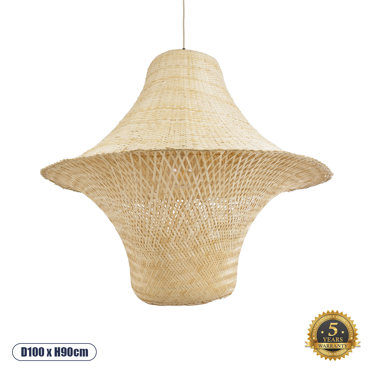 GloboStar® JUNIPER 02047 Boho Κρεμαστό Φωτιστικό Πλέγμα Μονόφωτο 1 x E27 IP20 Μπεζ Ξύλο - Μ100 x Π100 x Υ90cm