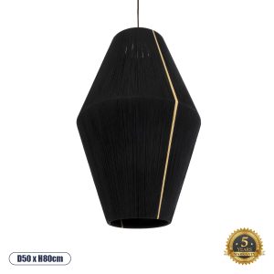 GloboStar® SALERNO 02078 Boho Κρεμαστό Φωτιστικό Καμπάνα Μονόφωτο 1 x E27 IP20 Μαύρο & Μπεζ Βαμβακερό Νήμα - Μ50 x Π50 x Υ80cm