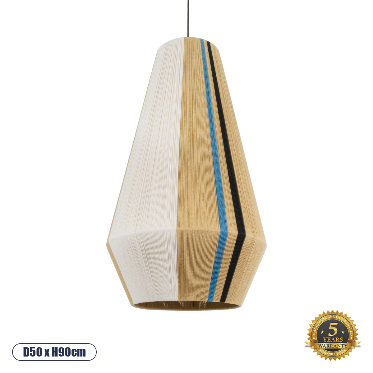 GloboStar® SALERNO 02079 Boho Κρεμαστό Φωτιστικό Πλέγμα Μονόφωτο 1 x E27 IP20 Πολύχρωμο Βαμβακερό Νήμα - Μ50 x Π50 x Υ90cm