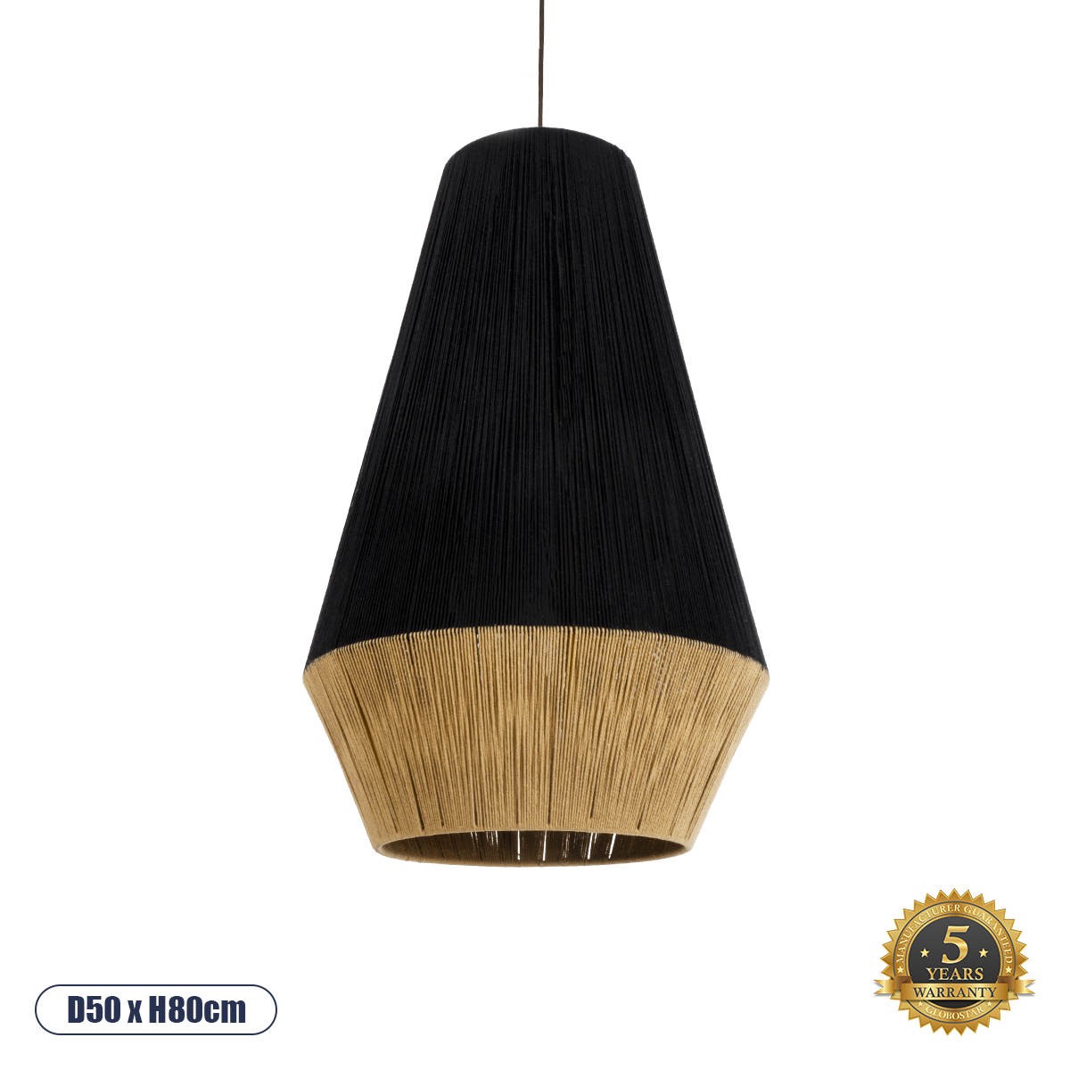 GLOBOSTAR® SALERNO 02080 Boho Κρεμαστό Φωτιστικό Οροφής με Ντουί 1 x E27 AC 220-240V IP20 - Μαύρο & Μπεζ - Μ50 x Π50 x Υ80cm GloboStar® SALERNO 02080 Boho Κρεμαστό Φωτιστικό Καμπάνα Μονόφωτο 1 x E27 IP20 Μαύρο & Μπεζ Βαμβακερό Νήμα - Μ50 x Π50 x Υ80cm
