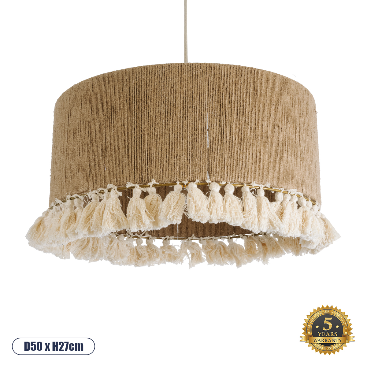 GLOBOSTAR® PUERTORICO 02094 Boho Κρεμαστό Φωτιστικό Οροφής με Ντουί 1 x E27 AC 220-240V IP20 - Μπεζ & Λευκό - Μ50 x Π50 x Υ27cm GloboStar® PUERTORICO 02094 Boho Κρεμαστό Φωτιστικό Καπέλο Μονόφωτο 1 x E27 IP20 Μπεζ & Λευκό Βαμβακερό Νήμα - Μ50 x Π50 x Υ27cm