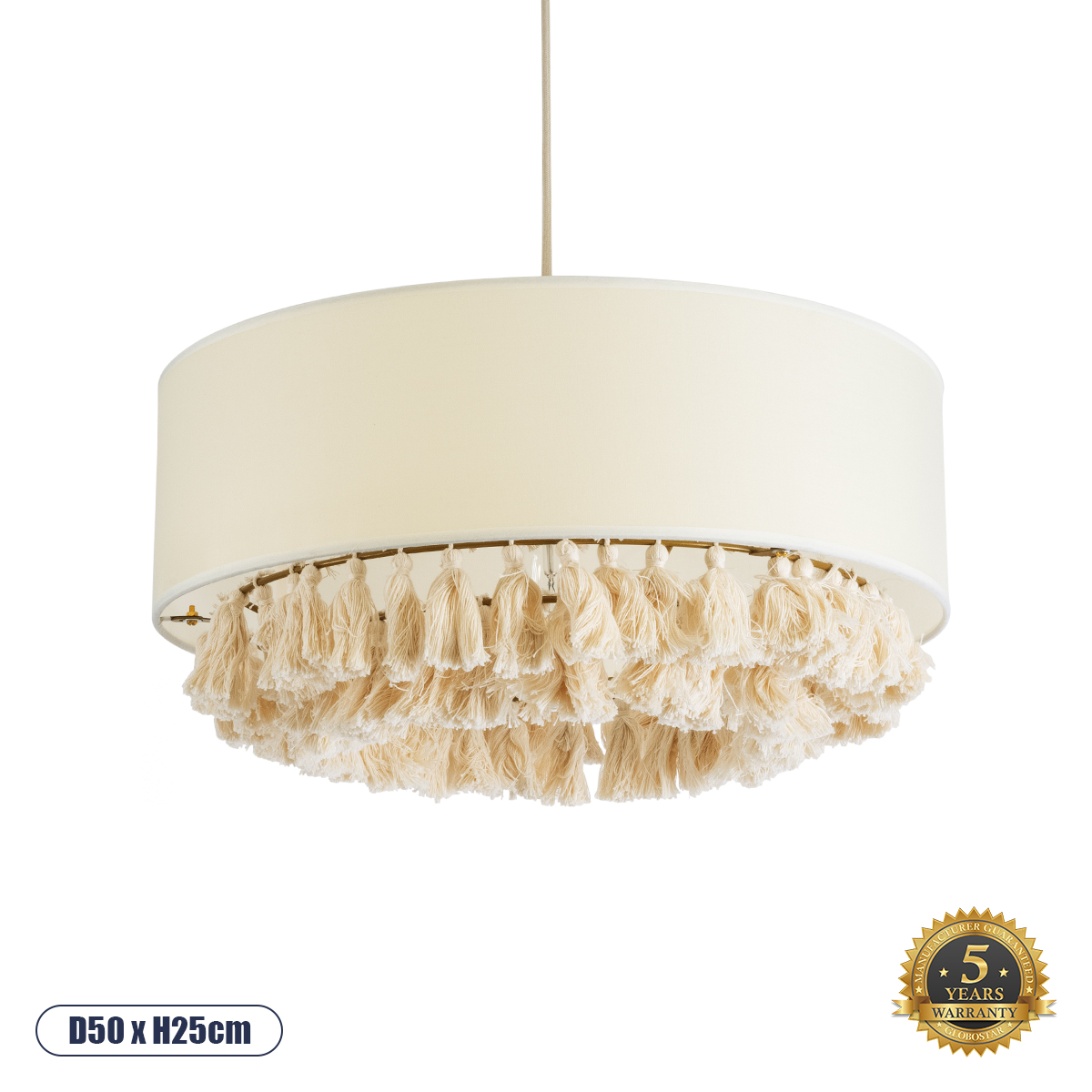 GLOBOSTAR® GINGER 02100 Boho Κρεμαστό Φωτιστικό Οροφής με Ντουί 1 x E27 AC 220-240V IP20 - Μπεζ & Λευκό - Μ50 x Π50 x Υ25cm GLOBOSTAR® GINGER 02100 Boho Κρεμαστό Φωτιστικό Οροφής με Ντουί 1 x E27 AC 220-240V IP20 - Μπεζ & Λευκό - Μ50 x Π50 x Υ25cm