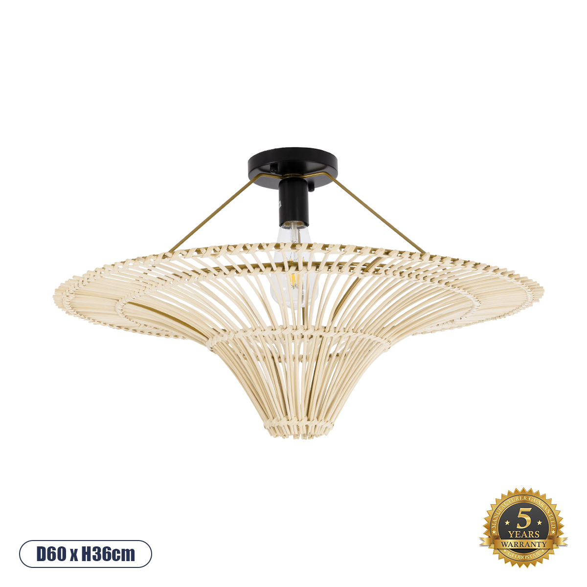 GLOBOSTAR® PALERMO 02152 Boho Κρεμαστό Φωτιστικό Οροφής με Ντουί 1 x E27 AC 220-240V IP20 - Μπεζ - Μ60 x Π60 x Υ36cm GloboStar® PALERMO 02152 Boho Κρεμαστό Φωτιστικό Πλέγμα Μονόφωτο 1 x E27 IP20 Μπεζ Ρατάν - Μ60 x Π60 x Υ36cm