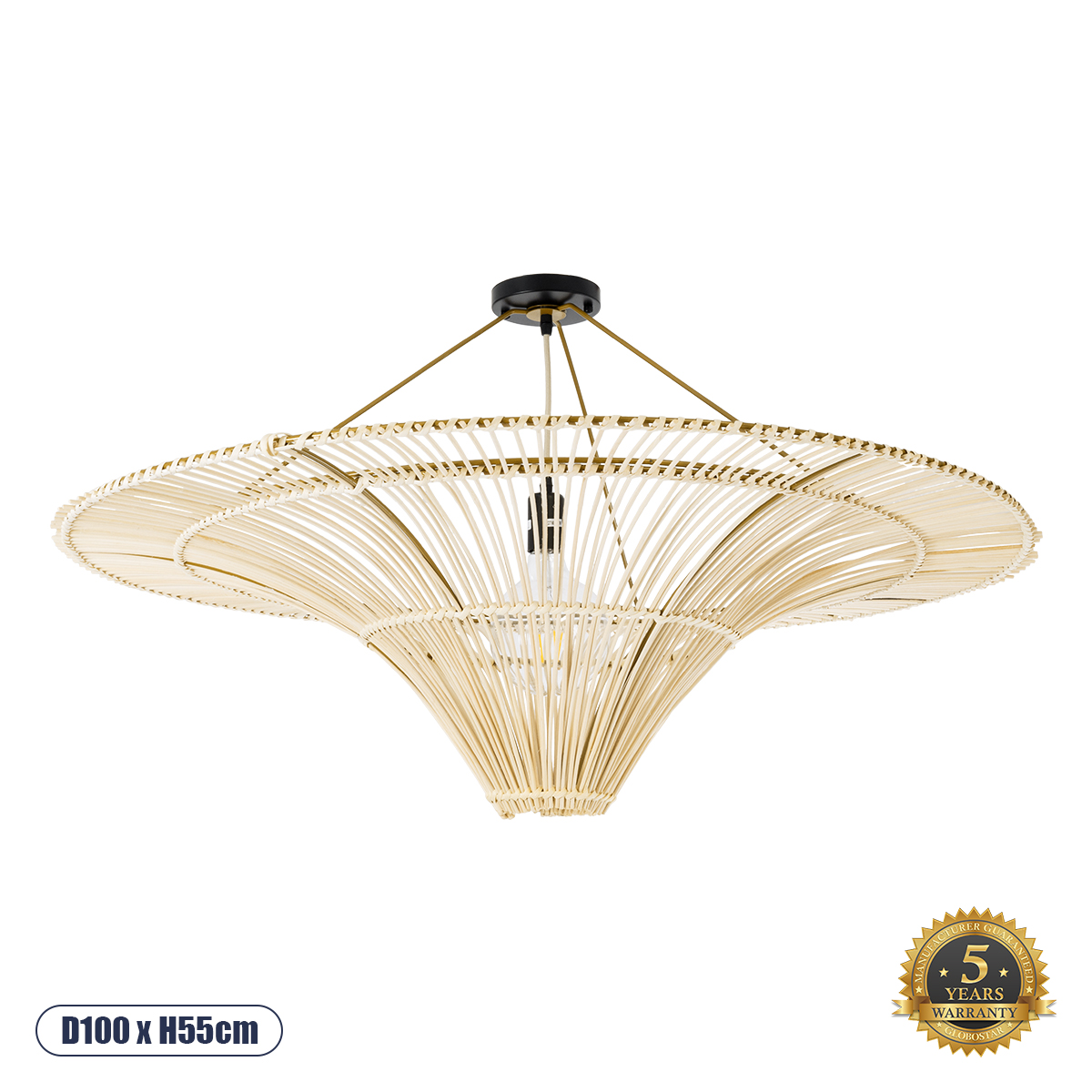 GLOBOSTAR® PALERMO 02153 Boho Φωτιστικό Οροφής με Ντουί 1 x E27 AC 220-240V IP20 - Μπεζ - Μ100 x Π100 x Υ55cm GloboStar® PALERMO 02153 Boho Φωτιστικό Οροφής Πλέγμα Μονόφωτο 1 x E27 IP20 Μπεζ Ρατάν - Μ100 x Π100 x Υ55cm