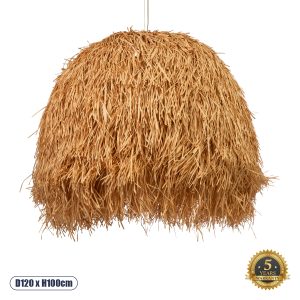 GloboStar® GUADELOUPE 02156 Boho Κρεμαστό Φωτιστικό Καμπάνα Μονόφωτο 1 x E27 IP20 Μπεζ Raffia - Μ120 x Π120 x Υ100cm