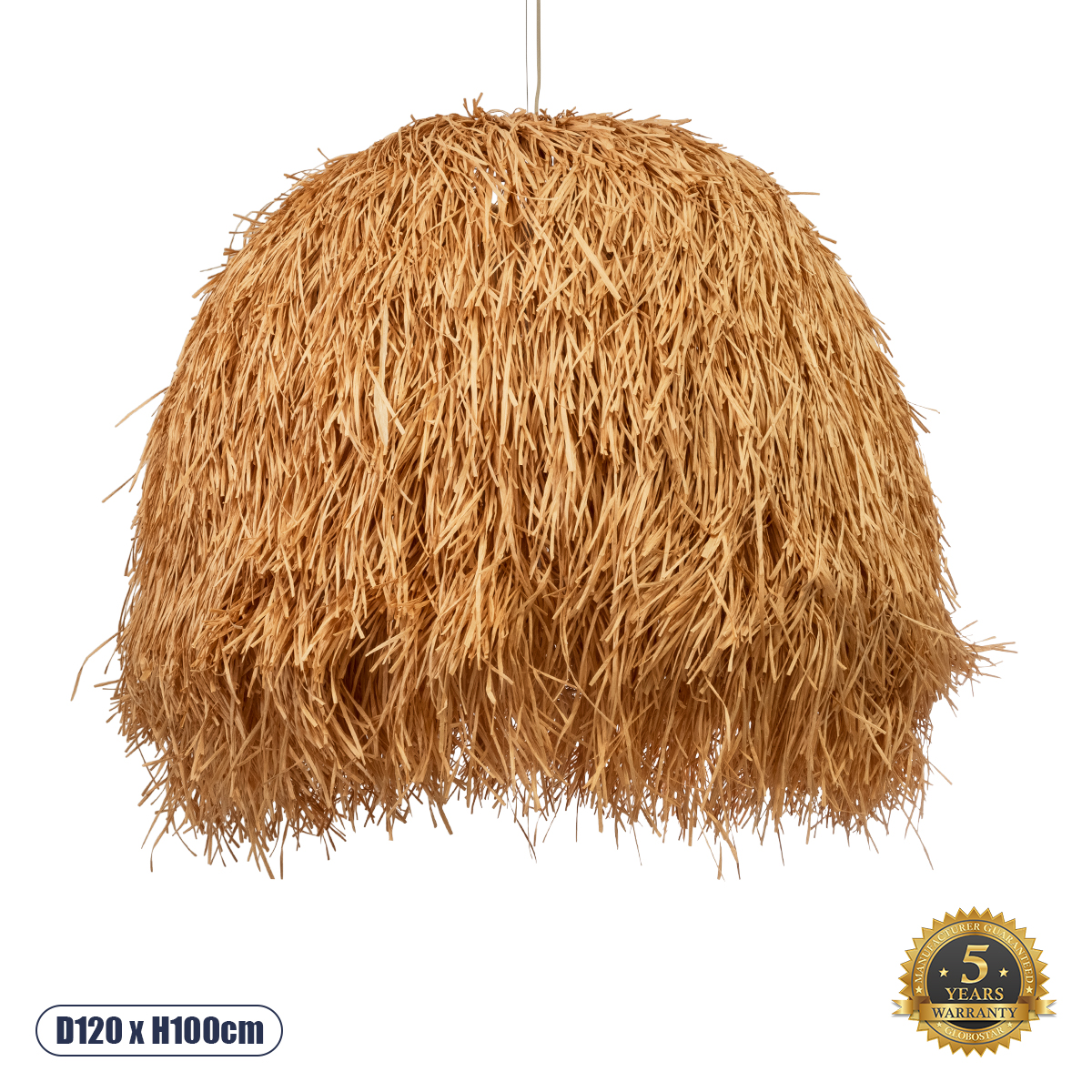 GloboStar® GUADELOUPE 02156 Boho Κρεμαστό Φωτιστικό Καμπάνα Μονόφωτο 1 x E27 IP20 Μπεζ Raffia - Μ120 x Π120 x Υ100cm