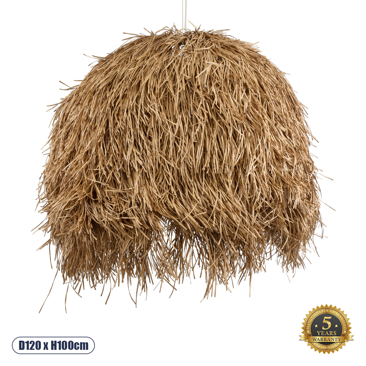 GloboStar® GUADELOUPE 02159 Boho Κρεμαστό Φωτιστικό Καμπάνα Μονόφωτο 1 x E27 IP20 Μπεζ Raffia - Μ120 x Π120 x Υ100cm