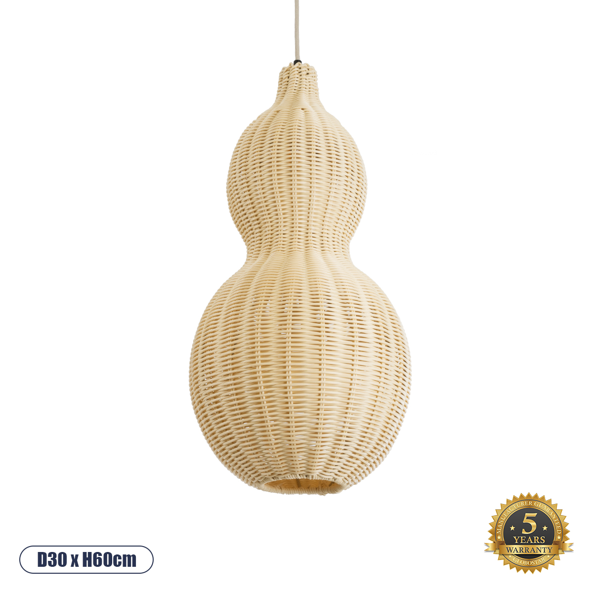 GLOBOSTAR® KINGSTOWN 02168 Boho Κρεμαστό Φωτιστικό Οροφής με Ντουί 1 x E27 AC 220-240V IP20 - Μπεζ - Μ30 x Π30 x Υ60cm GloboStar® KINGSTOWN 02168 Boho Κρεμαστό Φωτιστικό Πλέγμα Μονόφωτο 1 x E27 IP20 Μπεζ Ξύλο - Μ30 x Π30 x Υ60cm
