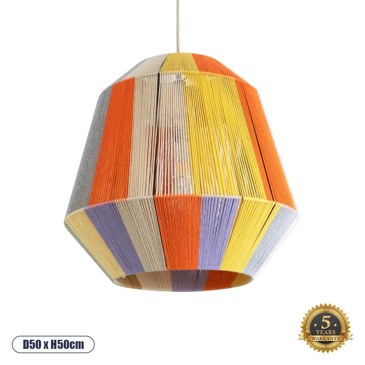 GLOBOSTAR® SALERNO 02188 Boho Κρεμαστό Φωτιστικό Οροφής με Ντουί 1 x E27 AC 220-240V IP20 - Πολύχρωμο - Μ50 x Π50 x Υ50cm GloboStar® SALERNO 02188 Boho Κρεμαστό Φωτιστικό Καμπάνα Μονόφωτο 1 x E27 IP20 Πολύχρωμο Βαμβακερό Νήμα - Μ50 x Π50 x Υ50cm