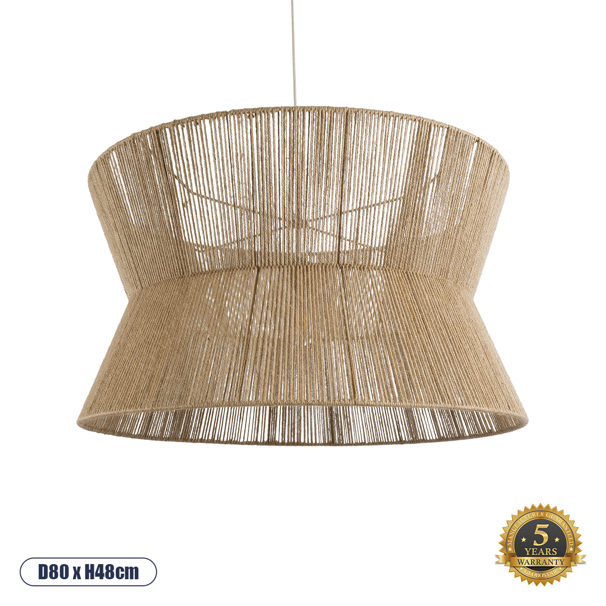 GLOBOSTAR® BISBEE 02205 Boho Κρεμαστό Φωτιστικό Οροφής με Ντουί 1 x E27 AC 220-240V IP20 - Μπεζ - Μ80 x Π80 x Υ48cm GloboStar® BISBEE 02205 Boho Κρεμαστό Φωτιστικό Καπέλο Μονόφωτο 1 x E27 IP20 Μπεζ Σχοινί - Μ80 x Π80 x Υ48cm