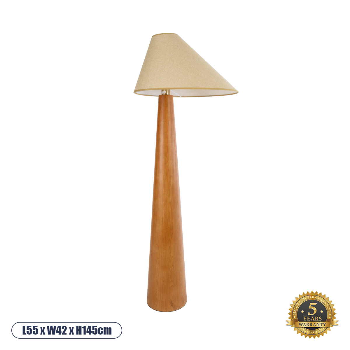 GloboStar® KAUAI 02230 Boho Επιδαπέδιο Φωτιστικό Μονόφωτο 1 x E27 IP20 Καφέ Ξύλο με Μπεζ Ύφασμα - Μ55 x Π42 x Υ145cm