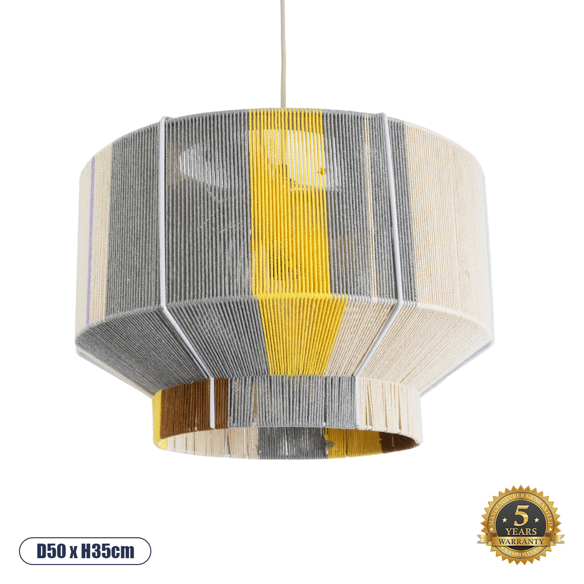 GLOBOSTAR® SALERNO 02290 Boho Κρεμαστό Φωτιστικό Οροφής με Ντουί 1 x E27 AC 220-240V IP20 - Πολύχρωμο - Μ50 x Π50 x Υ35cm