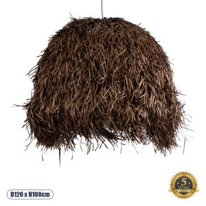 GloboStar® GUADELOUPE 02295 Boho Κρεμαστό Φωτιστικό Καμπάνα Μονόφωτο 1 x E27 IP20 Καφέ Raffia - Μ120 x Π120 x Υ100cm