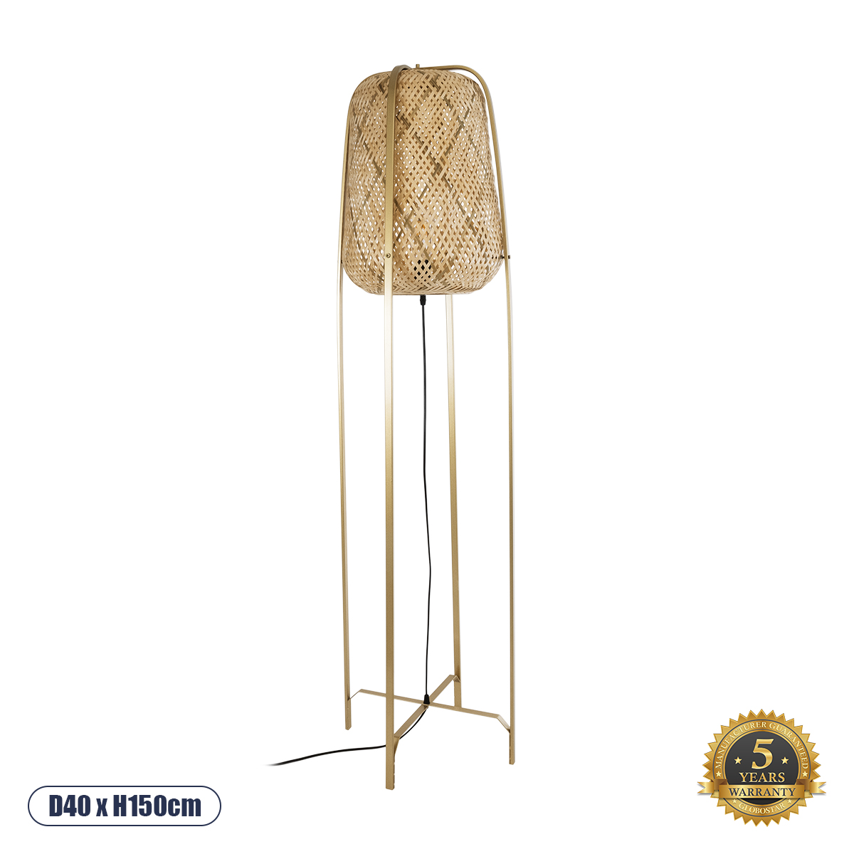 GLOBOSTAR® MEILANI 02301 Boho Επιδαπέδιο Φωτιστικό με Ντουί 1 x E27 AC 220-240V IP20 - Χρυσό & Μπεζ - Μ40 x Π40 x Υ150cm GloboStar® MEILANI 02301 Boho Επιδαπέδιο Φωτιστικό Μονόφωτο 1 x E27 AC220-240V IP20 - Φ40 x Υ150cm - Χρυσό Μεταλλικό με Μπεζ Ξύλινο Ρατάν Πλέγμα - 5 Χρόνια Εγγύηση