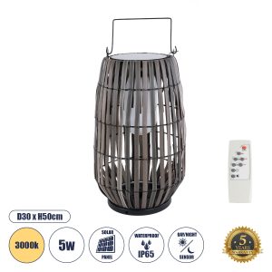 GLOBOSTAR® NETLEY 02306 Boho Επιδαπέδιο Φωτιστικό LED 5W 200lm 180° με Φωτοβολταϊκό Panel 3.6V 0.1W με Αισθητήρα Ημέρας/Νύχτας Αδιάβροχο IP65 Θερμό Λευκό 2700K - Γκρι - Μ30 x Π30 x Υ50cm - 2 Χρόνια Εγγύηση