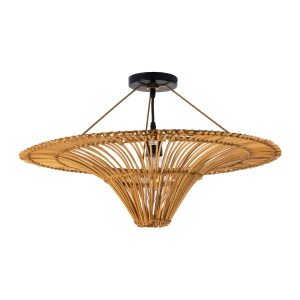 GloboStar® PALERMO 02308 Boho Φωτιστικό Οροφής Πλέγμα Μονόφωτο 1 x E27 IP20 Καφέ Ρατάν - Μ60 x Π60 x Υ36cm