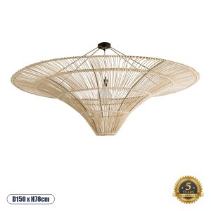 GloboStar® PALERMO 02309 Boho Φωτιστικό Οροφής Πλέγμα Μονόφωτο 1 x E27 IP20 Μπεζ Rattan - Μ150 x Π150 x Υ78cm