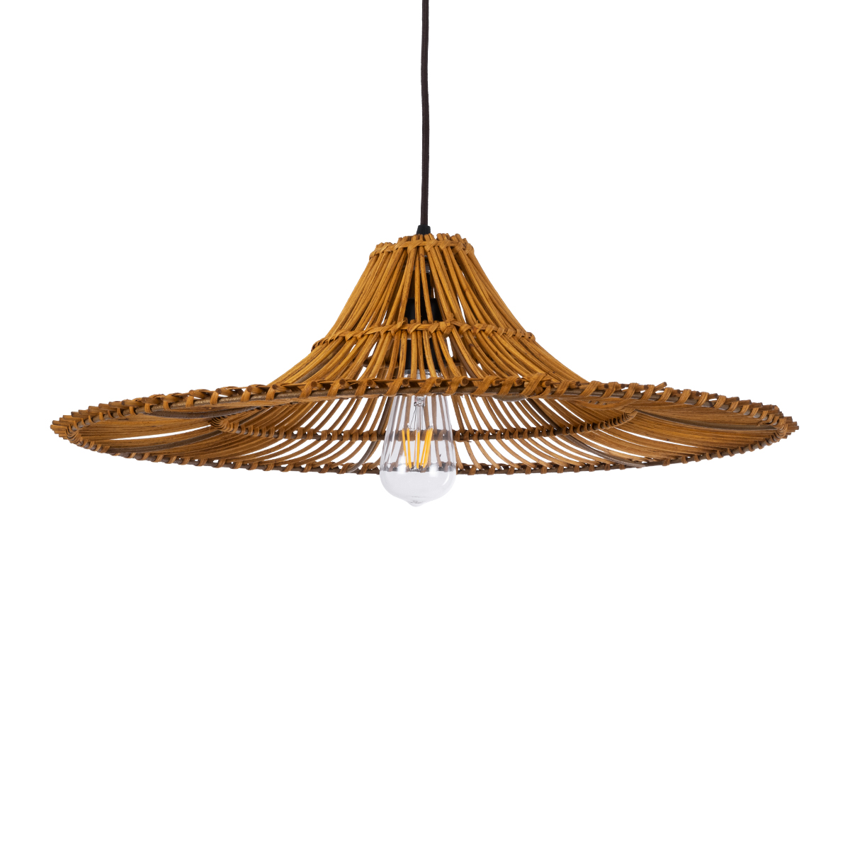 GLOBOSTAR® PALERMO 02310 Boho Κρεμαστό Φωτιστικό Οροφής με Ντουί 1 x E27 AC 220-240V IP20 - Καφέ - Μ60 x Π60 x Υ18cm GloboStar® PALERMO 02310 Boho Κρεμαστό Φωτιστικό Καμπάνα Μονόφωτο 1 x E27 IP20 Καφέ Ρατάν - Μ60 x Π60 x Υ18cm