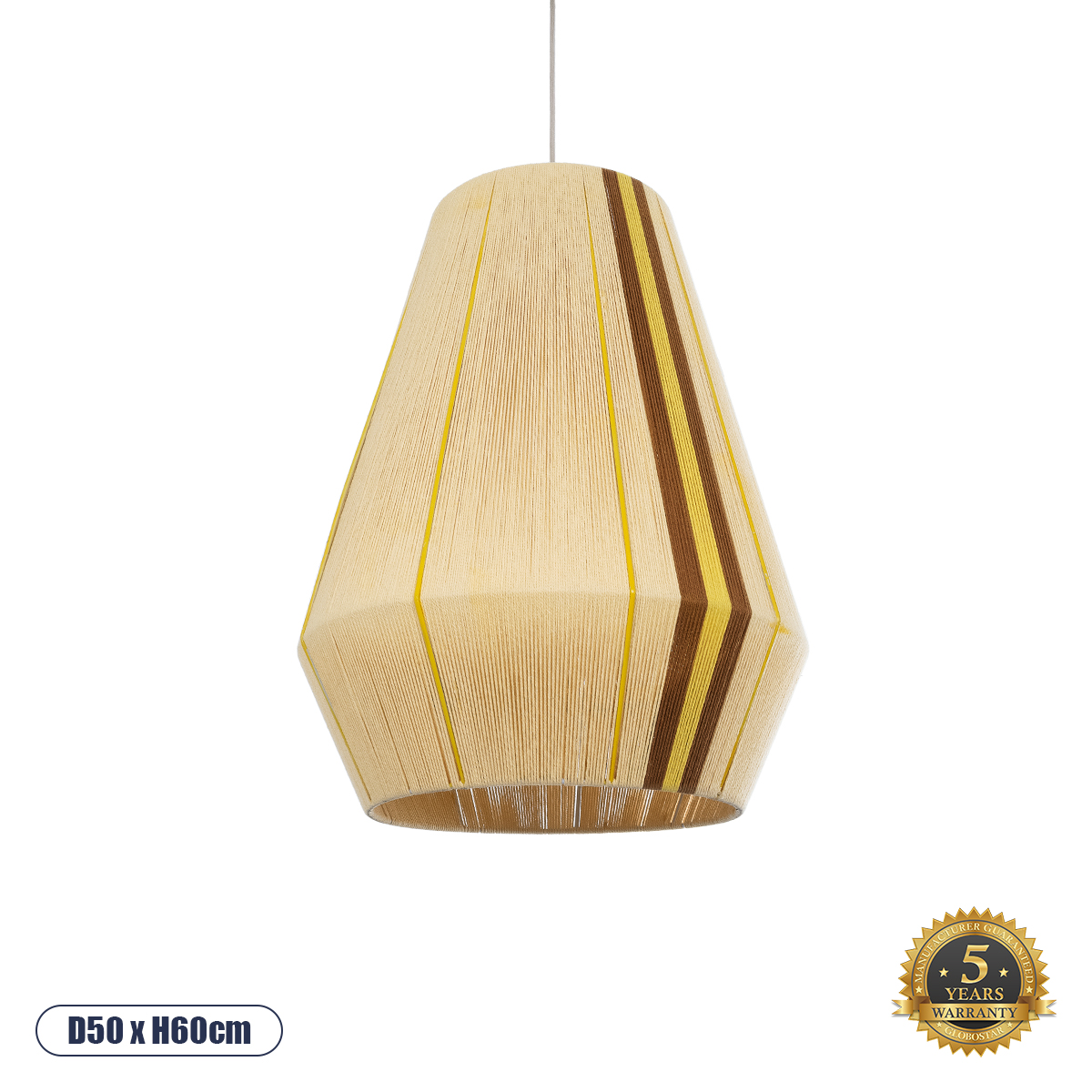 GloboStar® SALERNO 02334 Boho Κρεμαστό Φωτιστικό Καμπάνα Μονόφωτο 1 x E27 IP20 Μπεζ