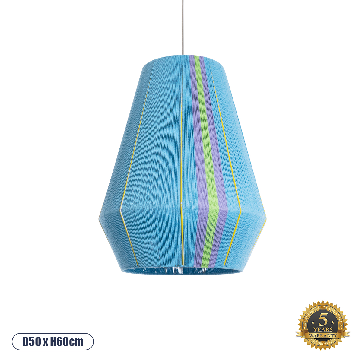 GloboStar® SALERNO 02336 Boho Κρεμαστό Φωτιστικό Καμπάνα Μονόφωτο 1 x E27 IP20 Πολύχρωμο Βαμβακερό Νήμα - Μ50 x Π50 x Υ60cm