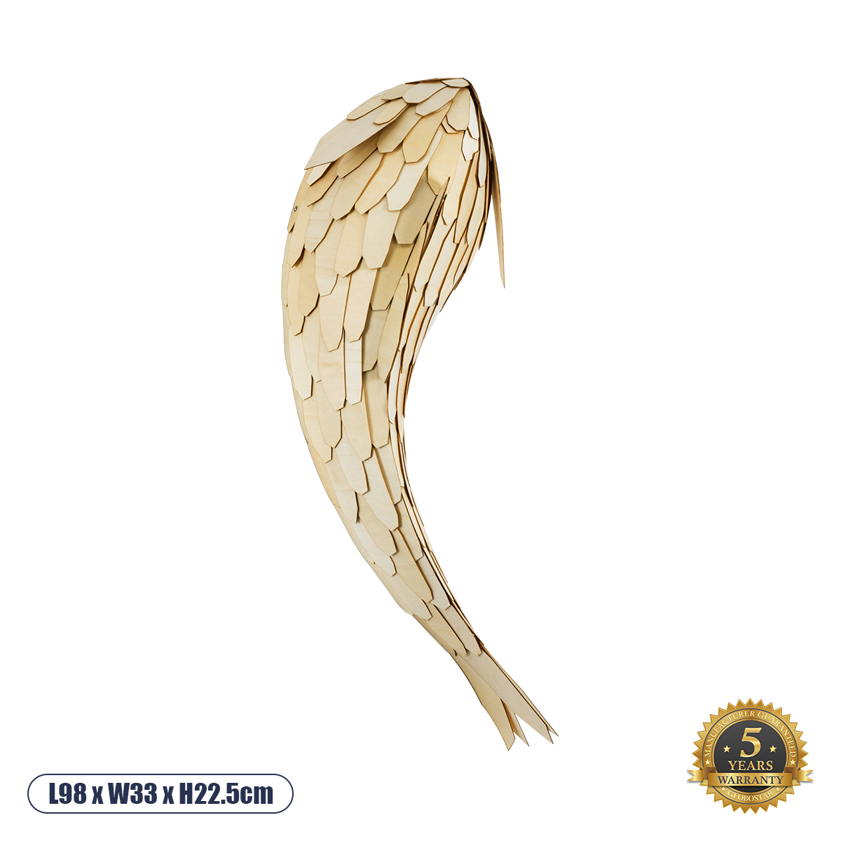 GloboStar® GOURAMI 02359 Boho Φωτιστικό Τοίχου - Απλίκα Μονόφωτο 1 x E27 AC220-240V IP20 - Μ98 x Π33 x Υ22.5cm - Μπεζ Λεπτό Φύλλο Ξύλου Πλέγμα - 5 Χρόνια Εγγύηση