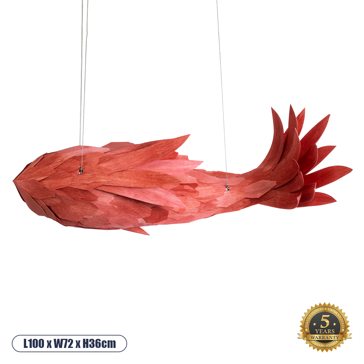 GLOBOSTAR® GOURAMI 02361 Μοντέρνο Κρεμαστό Φωτιστικό Οροφής με Ντουί 4 x E27 AC 220-240V IP20 - Κόκκινο - Μ100 x Π72 x Υ36cm