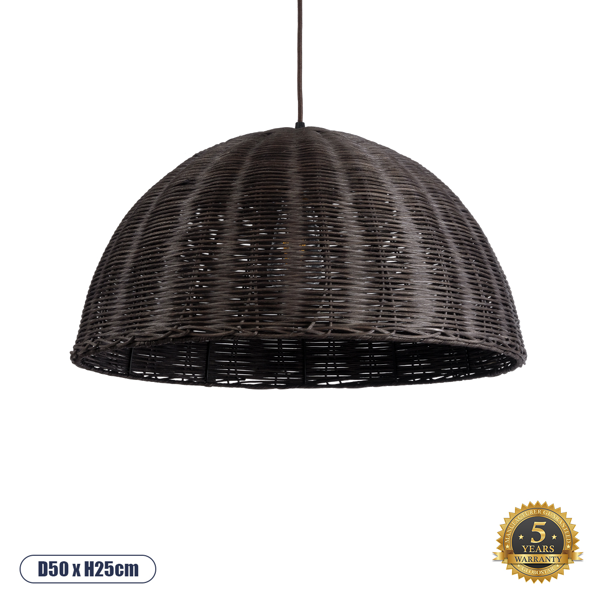 GloboStar® MONTANA 02381 Boho Κρεμαστό Φωτιστικό Καμπάνα Μονόφωτο 1 x E27 IP20 Καφέ Ξύλο - Μ50 x Π50 x Υ25cm