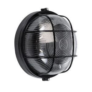 GLOBOSTAR® BOATLIGHT 61586 Vintage Φωτιστικό Καραβοχελώνα Τοίχου & Οροφής με Ντουί 1 x E27 AC 220-240V Αδιάβροχο IP65 - Μαύρο Ματ - Μ17.5 x Π17.5 x Υ9cm