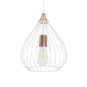 GloboStar® RADIARO 201-0014 Vintage Κρεμαστό Φωτιστικό Πλέγμα Μονόφωτο 1 x E27 IP20 Λευκό & Χάλκινο Μέταλλο - Μ26 x Π26 x Υ35cm