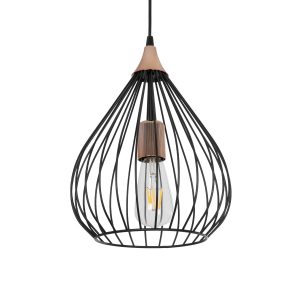 GloboStar® RADIARO 201-0015 Vintage Κρεμαστό Φωτιστικό Πλέγμα Μονόφωτο 1 x E27 IP20 Μαύρο Μέταλλο - Μ26 x Π26 x Υ35cm