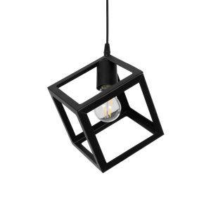 GloboStar® DISE 201-0049 Μοντέρνο Κρεμαστό Φωτιστικό Κύβος Μονόφωτο 1 x E27 IP20 Μαύρο Μέταλλο - Μ28 x Π28 x Υ31cm