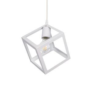 GloboStar® DISE 201-0052 Μοντέρνο Κρεμαστό Φωτιστικό Κύβος Μονόφωτο 1 x E27 IP20 Λευκό Μέταλλο - Μ28 x Π28 x Υ31cm
