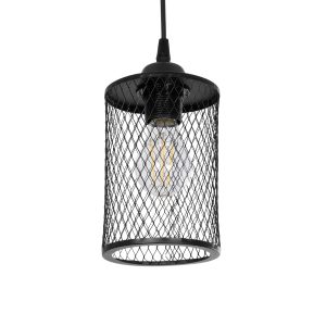GloboStar® NOVAON 201-0058 Μοντέρνο Κρεμαστό Φωτιστικό Πλέγμα Μονόφωτο 1 x E27 IP20 Μαύρο Μέταλλο - Μ12 x Π12 x Υ23cm