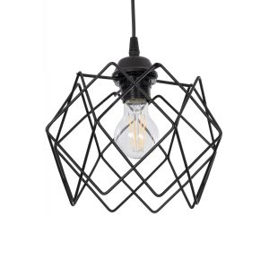 GloboStar® SOLON 201-0059 Μοντέρνο Κρεμαστό Φωτιστικό Πλέγμα Μονόφωτο 1 x E27 IP20 Μαύρο Μέταλλο - Μ24 x Π24 x Υ23cm