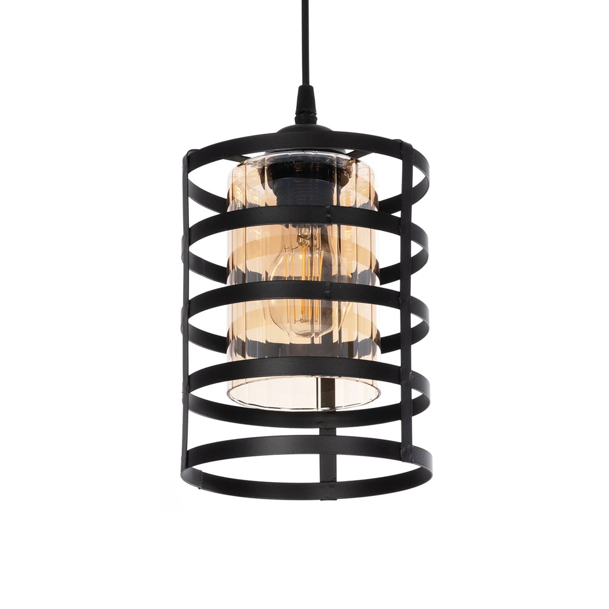 GloboStar® SOLON 201-0060 Μοντέρνο Κρεμαστό Φωτιστικό Πλέγμα Μονόφωτο 1 x E27 IP20 Μπρούτζινο & Μαύρο Μέταλλο με Μελί Γυαλί - Μ16 x Π16 x Υ26cm