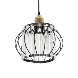 GLOBOSTAR® LUCERO 201-0078 Vintage Κρεμαστό Φωτιστικό Οροφής με Ντουί 1 x E27 AC 220-240V IP20 - Μαύρο & Διάφανο - Μ24 x Π24 x Υ24cm