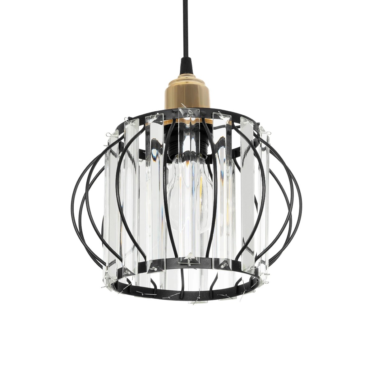 GLOBOSTAR® LUCERO 201-0078 Vintage Κρεμαστό Φωτιστικό Οροφής με Ντουί 1 x E27 AC 220-240V IP20 - Μαύρο & Διάφανο - Μ24 x Π24 x Υ24cm